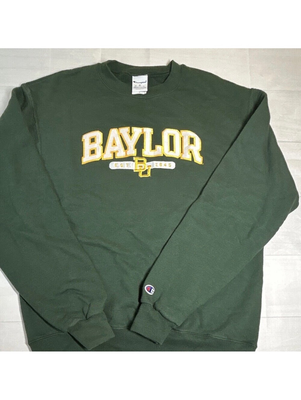 Baylor Bears Green Crewneck Sweatshirt Sz M Unisex Champion Appliqué Embroidered